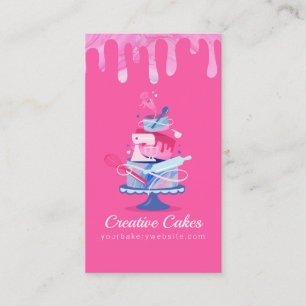 Fun Colorful Pastry Cakes Bakery & Tools Pink Drip Business Card