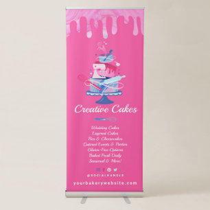 Fun Colorful Pastry Cakes Bakery & Tools Pink Drip Retractable Banner