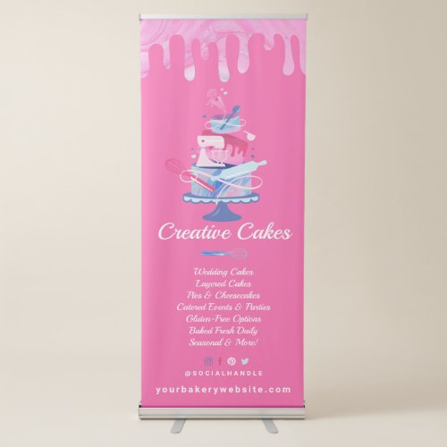 Fun Colorful Pastry Cakes Bakery  Tools Pink Drip Retractable Banner