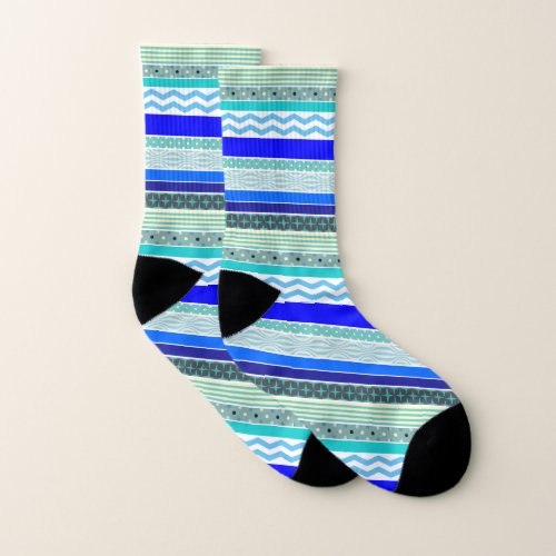 Fun Colorful Patterned Blue Stripes Socks