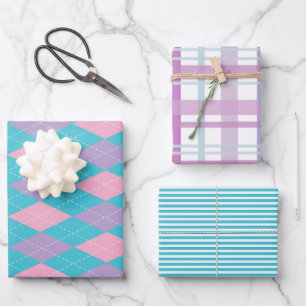Fun colorful patterns wrapping paper set