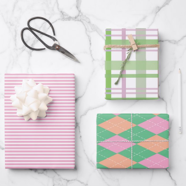 Fun colorful patterns wrapping paper set (Front)