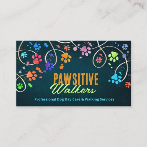Fun Colorful paw prints trail _ Dog Walker Business Card