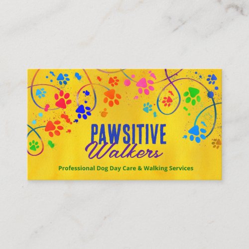 Fun Colorful paw prints trail _ Dog Walker Business Card