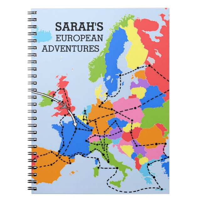 Fun Colorful Personalized European Travel Journal (Front)