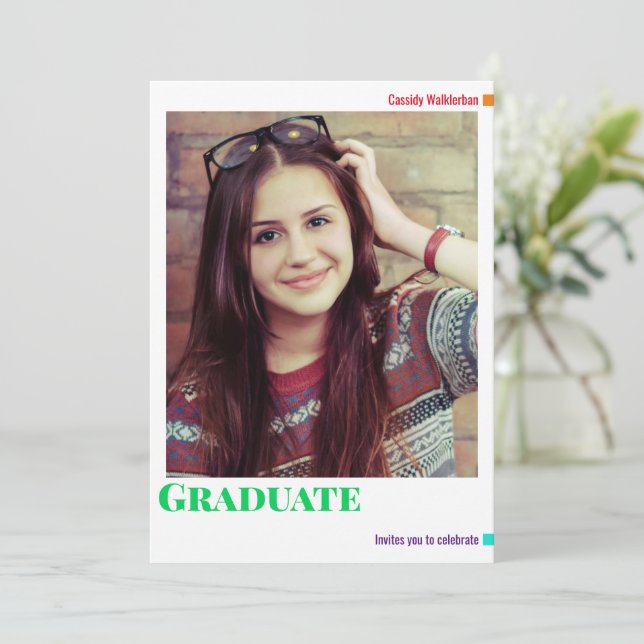 Fun Colorful Photo Graduation Invitation (Standing Front)