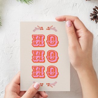 Fun Colorful Pink + Red HO HO HO Flat Christmas