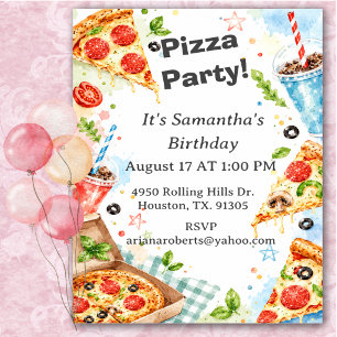 Fun Colorful Pizza Party Birthday Invitation