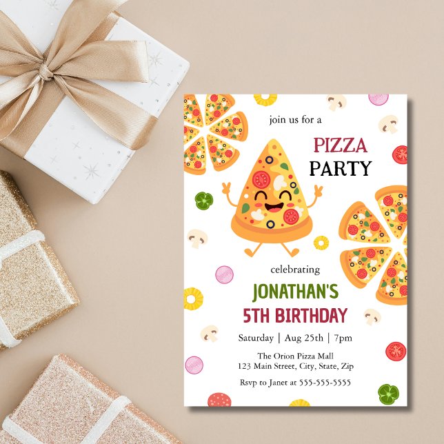 Fun Colorful Pizza Party Kids Birthday Invitation (Creator Uploaded)