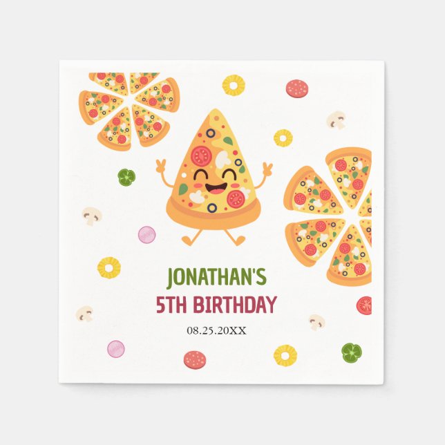 Fun Colorful Pizza Party Kids Birthday Napkins (Front)