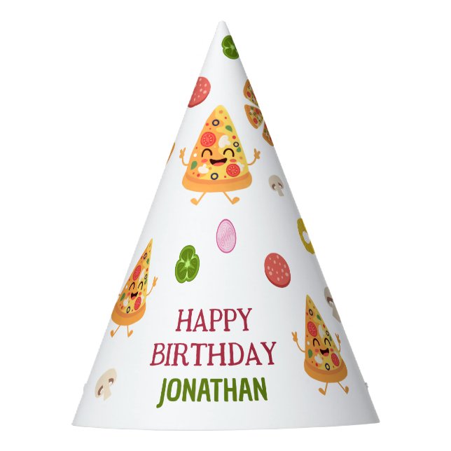 Fun Colorful Pizza Party Kids Birthday Party Hat (Front)