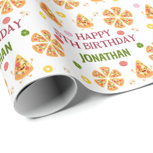 Fun Colorful Pizza Party Kids Birthday Wrapping Paper