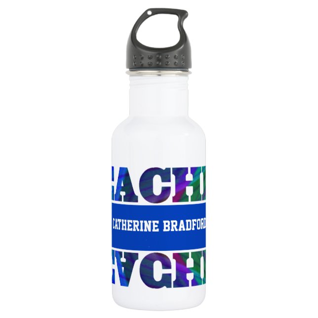Fun Colorful Plaid Teacher's Water Bottle (Front)