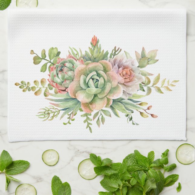Fun Colorful Plants Succulent Kitchen Towel (Folded)