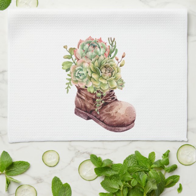 Fun Colorful Plants Succulent Kitchen Towel (Folded)