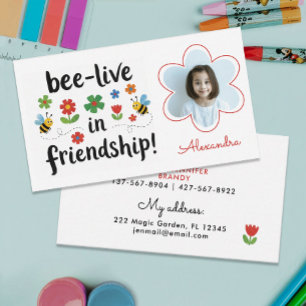 Fun Colorful Playdate Photo Friends Flowers Bees Business Card