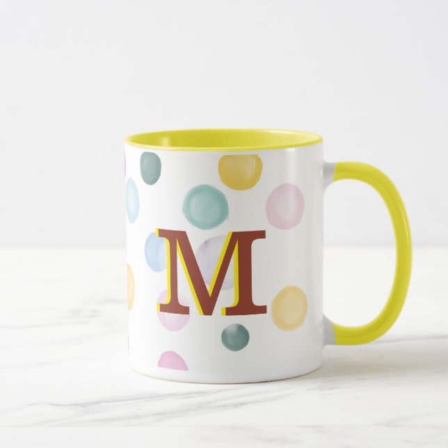 Fun Colorful Polka Dots 3D Monogram  Mug (Right)