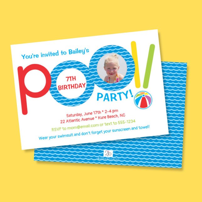 Fun Colorful Pool Party Kids Photo Birthday Party Invitation (Creator Uploaded)