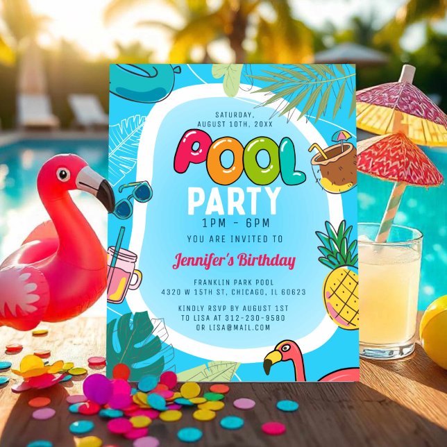 Fun & Colorful Pool Party | Palm Swimming Birthday (Creator Uploaded)