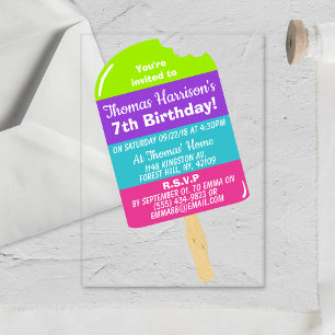 Fun Colorful Popsicle Any Age Summer Birthday Acrylic Invitations