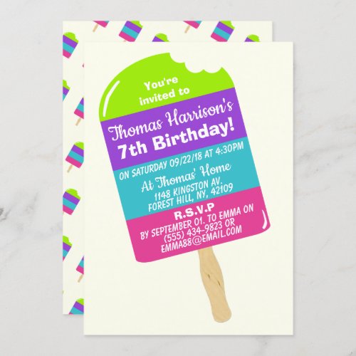 Fun Colorful Popsicle Any Age Summer Birthday Invitation