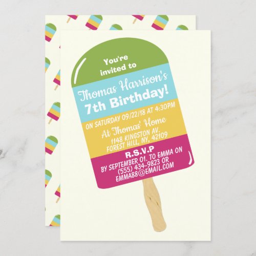 Fun Colorful Popsicle Any Age Summer Birthday Invitation