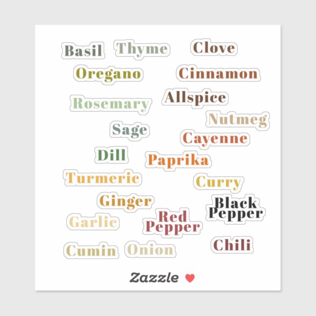 Fun Colorful Popular Kitchen Spices Sticker (Sheet)
