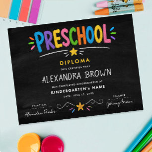 Fun Colorful Preschool Kids Graduate Star Diploma Poster