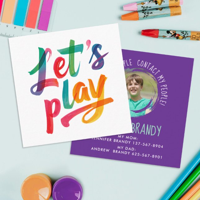 Fun Colorful Purple Playtime Friends Kids Photo Square Business Card (Creator Uploaded)