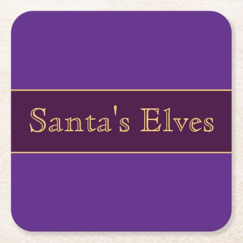 Fun Colorful Purple Stripes Santas Elves Text Square Paper Coaster