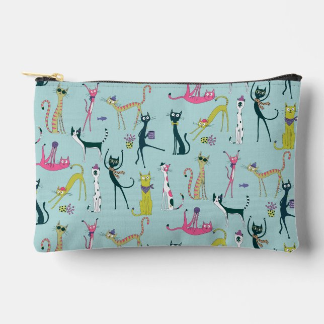Fun Colorful Quirky Cats Pattern Accessory Pouch (Front)