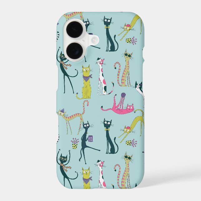 Fun Colorful Quirky Cats Pattern Iphone Case (Back)