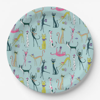 Fun Colorful Quirky Cats Pattern Paper Plates