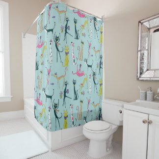 Fun Colorful Quirky Cats Pattern Shower Curtain