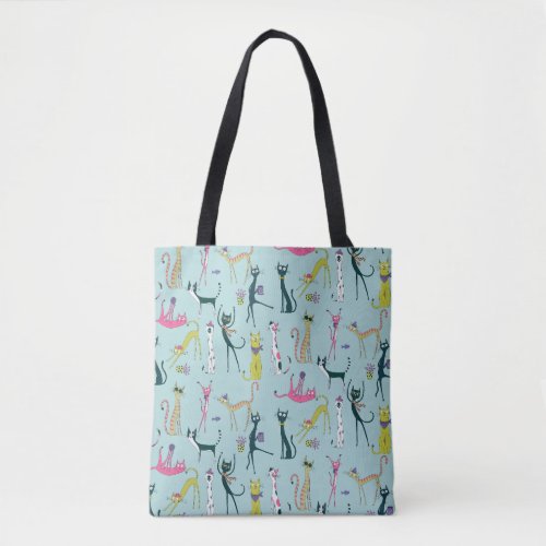Fun Colorful Quirky Cats Pattern Tote Bag