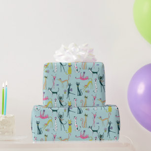 Fun Colorful Quirky Cats Pattern Wrapping Paper