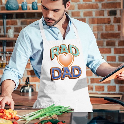 Fun Colorful Rad Dad Quote and Red Heart Apron