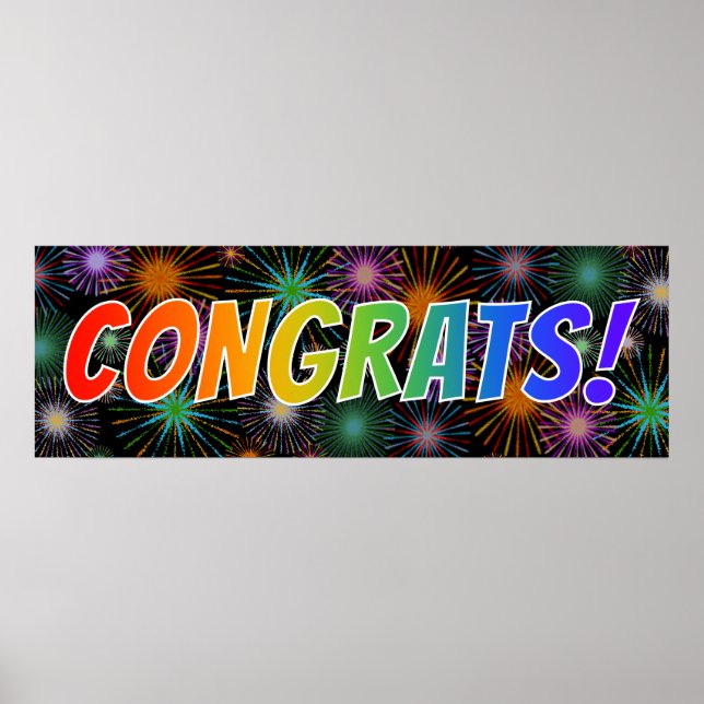 Fun, Colorful, Rainbow "CONGRATS!" + Fireworks Poster (Front)