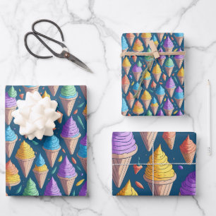 Fun Colorful Rainbow Ice Cream Cones Summer Bday Wrapping Paper Sheets