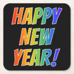 [ Thumbnail: Fun, Colorful, Rainbow Spectrum "Happy New Year!" Paper Coaster ]