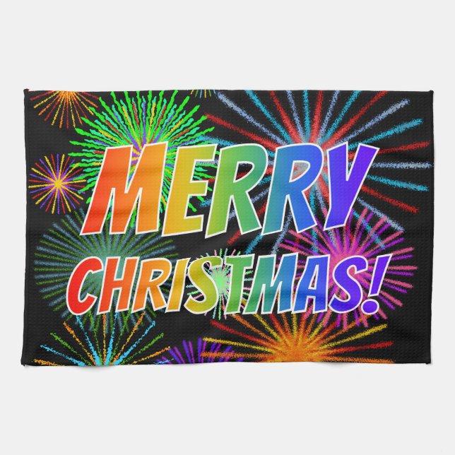 Fun, Colorful, Rainbow Spectrum "MERRY CHRISTMAS!" Kitchen Towel (Horizontal)