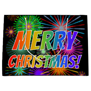 Fun, Colorful, Rainbow Spectrum "MERRY CHRISTMAS!" Large Gift Bag