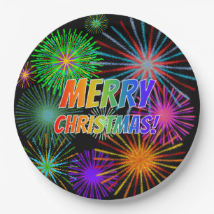Fun, Colorful, Rainbow Spectrum "MERRY CHRISTMAS!" Paper Plates
