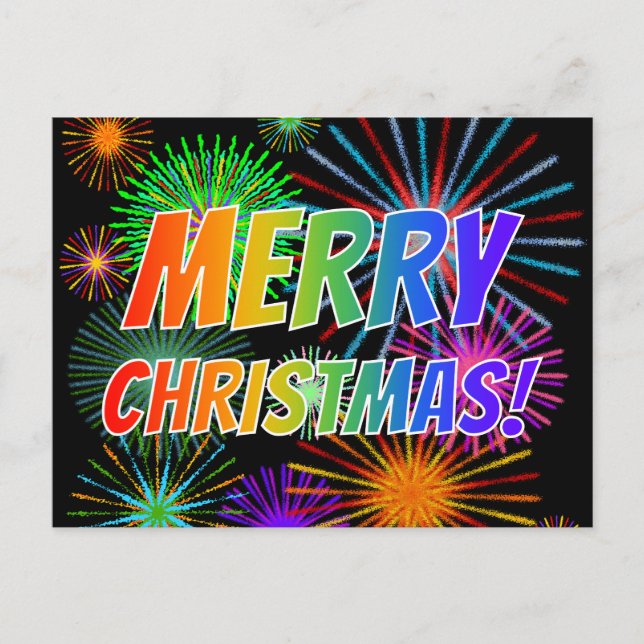 Fun, Colorful, Rainbow Spectrum "MERRY CHRISTMAS!" Postcard (Front)