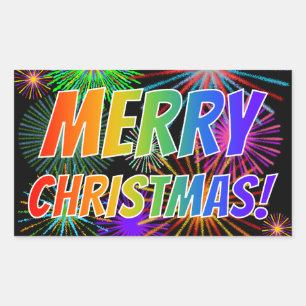 Fun, Colorful, Rainbow Spectrum "MERRY CHRISTMAS!" Rectangular Sticker