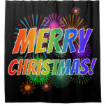 [ Thumbnail: Fun, Colorful, Rainbow Spectrum "Merry Christmas!" Shower Curtain ]