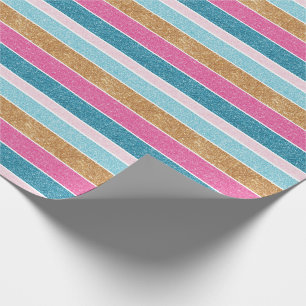 Fun Colorful Rainbow Stripe Faux Glitter Sparkle Wrapping Paper