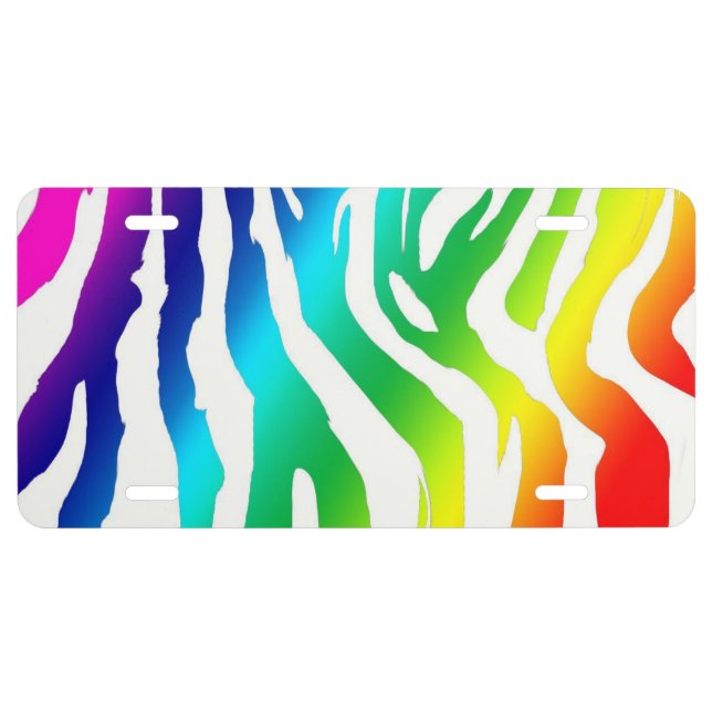 Fun Colorful Rainbow Zebra Stripe Pattern License Plate (Front)
