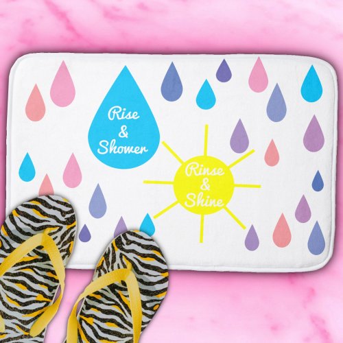 Fun Colorful Raindrops and Sun Bath Mat