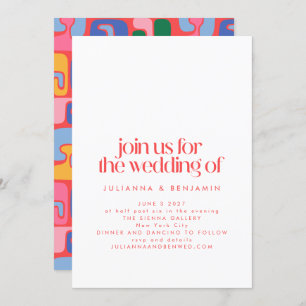 Fun Colorful Red Retro Abstract Shapes Art Wedding Invitation